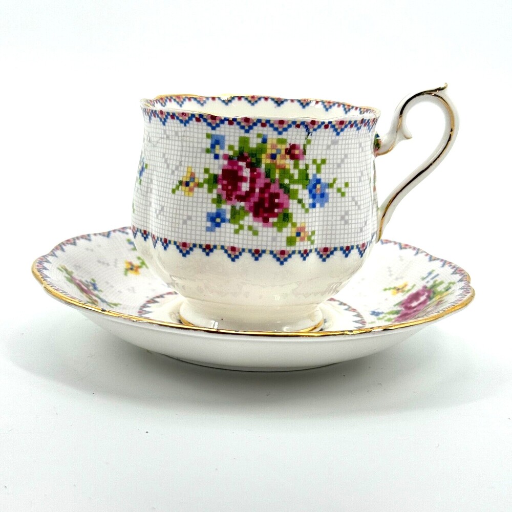 Royal Albert England Petit Point Bone China Tea Cup Saucer Floral